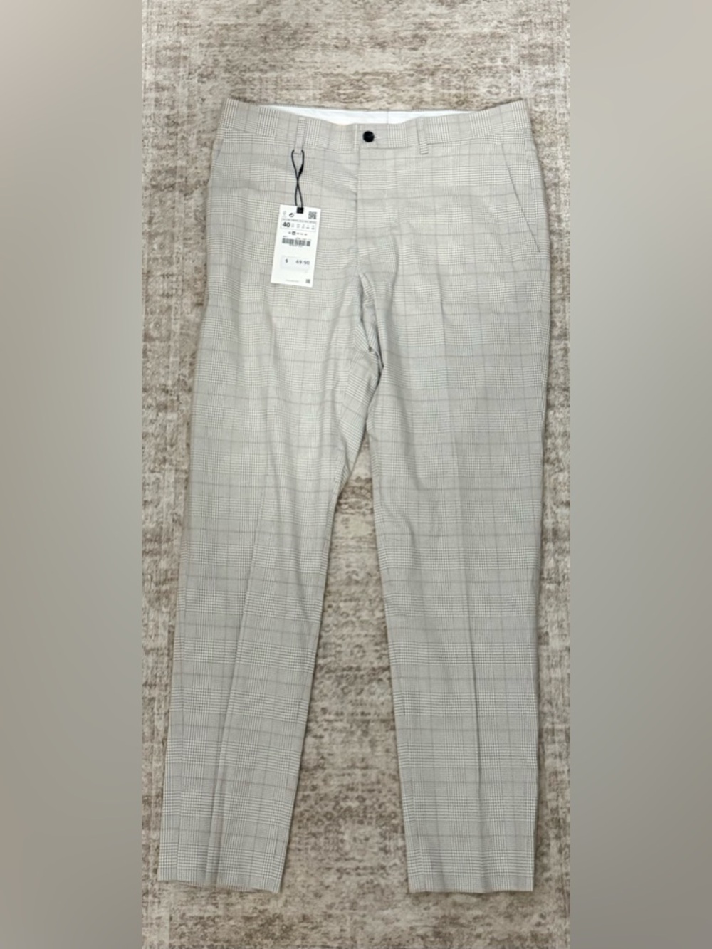 Zara Light Gray Plaid Dress Pants